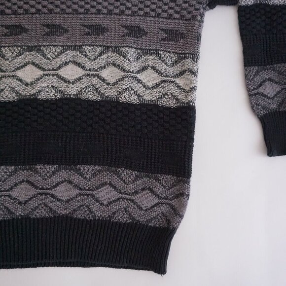 Vintage '80S Adolfo Black Gray 3D Biggie Cosby 100% Cotton Crew Neck Sweater L - Picture 5 of 9